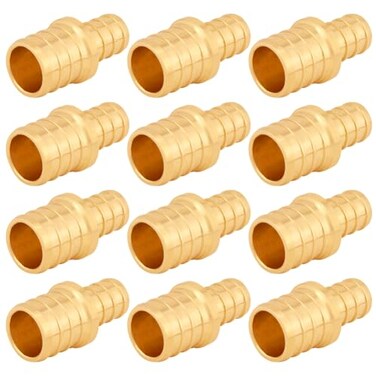 Uenede 12PCS LF Brass 34 to 12 Inch PEX Reducer Barb Straight Coupling Pipe Crimp Fitting