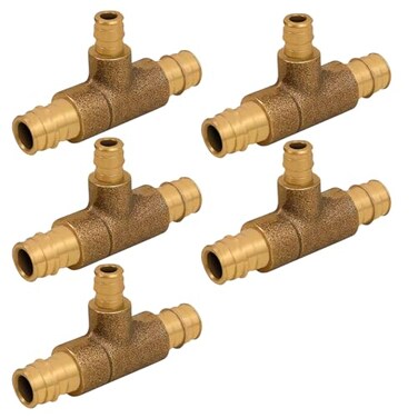 Midline Valve S12285 PEX A Monoflow Tee Pipe Fitting for Hydronic Heating Applications 34 in x 34 in x 12 in Pex Connections Brass 5 Pack
