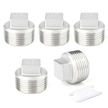 TAISHER 5PCS 304 Stainless Steel Outer Square Thread Socket Pipe Plug Fitting 1 NPT Male