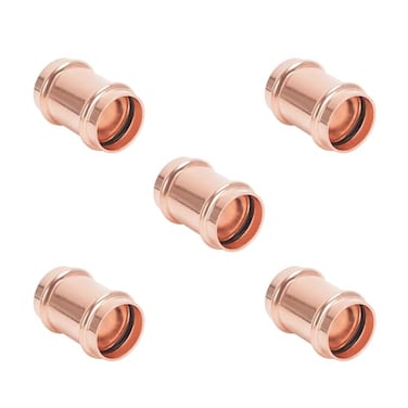 Cherbo Copper Press Fittings 1 inch x 1 inch Coupling with Stop Zero Lead P x P 5Pack Press Copper Fittings 1 for Plumbing Use with Hydraulic Press Fitting Tool Coupling with Stop 1 5 PCs