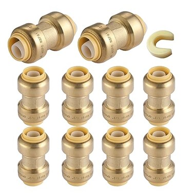 GUOFIS 10 Pack 34 Inch Pushfit Straight Coupling PEX Brass Pushfit Coupling with Disconnect Clip PushtoConnect Plumbing Fittings for PEX Copper CPVC