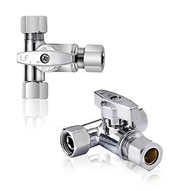Pronese Brass 2Pcs ChromePlated AddATee 3Way 38 Inch Angle Stop Valve for Reverse Osmosis Water Filters Ice Maker Refrigerator