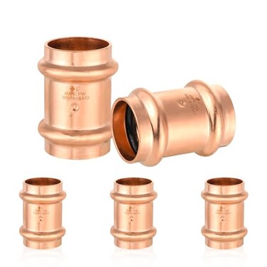 HeSun 5Pack Copper Press Coupling with Stop 1 x 1 Copper Pressure Fittings P x P for Copper Tube Connection
