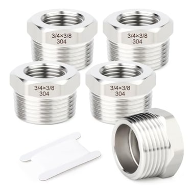 TAISHER 5PCS 304 Stainless Steel New Reducer Hex Bushing 34 NPT Male x 38 NPT Female Reducing Pipe Adapter Fitting