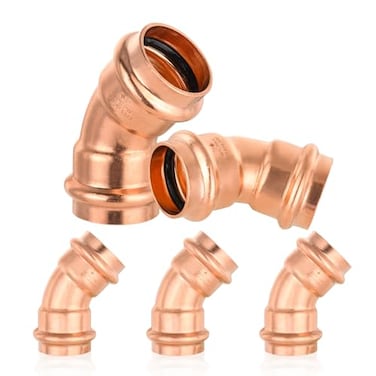 HeSun 5Pack Copper Press Elbow45 Degree 1 x 1 Pressure Fittings P x P for Copper Tube Connection