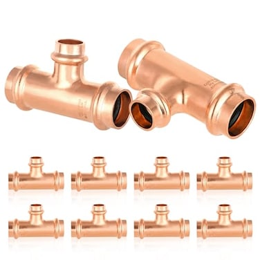 HeSun 10Pack Copper Press Tee 34 x 34 x 12 Pressure Fittings P x P x P for Copper Tube ConnectionPRESS018