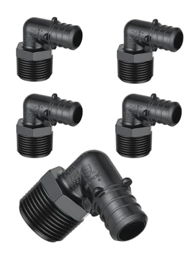 EFIELD 5Pack Poly PPSU Barb Crimp Pex 34 X 34 Male NPT Elbow Adapter Fittings ASTM F2159 34x34PPSU1807106