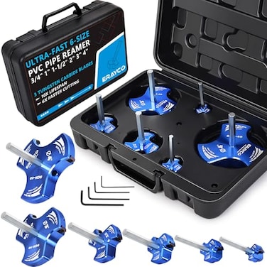 ERAYCO Triple Blade PVC Pipe Reamer Kit Plastic Pipe Fitting Reamer Tool for Plumbing 3 Blades PVC Fitting Saver for SCH40 ABS CPVC Pipe 6 PCS 34 1 112 2 3 4