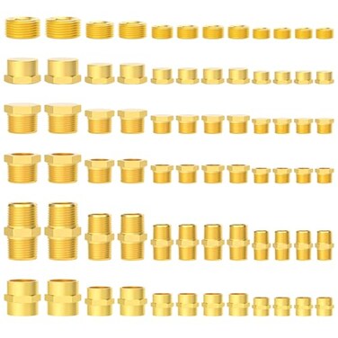 GASHER Brass Pipe Fittings Assortment Kit Hex NippleReducer BushingReducing Hex CouplingHex Heand PlugEnd Cap and Socket Plug72Pcs
