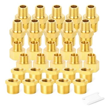 GASHER 30PCS Brass Pipe Fitting Hex Bushing Reducer Adapter Reducing Hex Nipple 14 Inch NPT x 18 Inch NPT