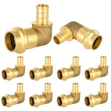 EFIELD Pack of 10 12 PEX B Crimp x 12 Copper Press 90 Elbow Brass Fittings For Copper and Pex Pipe ConnectionPRESS091