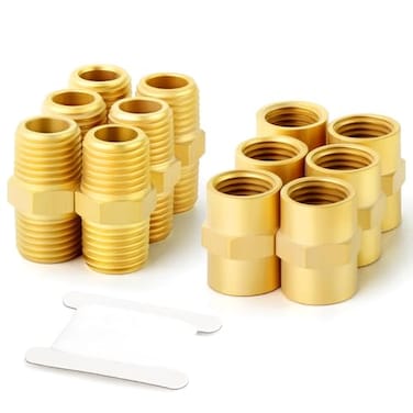 GASHER 12PCS Brass Pipe Fitting Hex Nipple Brass Hex Coupler 34 x 34 NPT Male Thread Pipe 34Inch x 34Inch NPT Female Thread Pipe