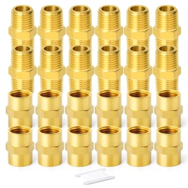 GASHER 24PCS Brass Pipe Fitting Hex Nipple Brass Hex Coupler 38 x 38 NPT Male Thread Pipe 38Inch x 38Inch NPT Female Thread Pipe