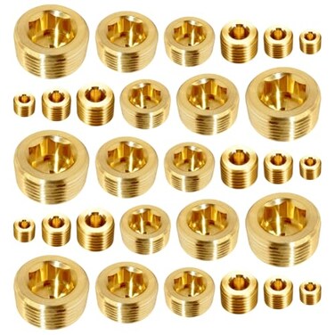 Joywayus 30PCS Brass Hex Counter Sunk Plug 116 18 14 38 12 34 NPT Male Pipe Fitting Set Internal Hex Socket Thread Pipe Plug for Closing the End of Pipe