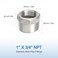 Kodilin 10PCS 304 Stainless Steel Reducer Hex Bushing 1 NPT Male x 34 NPT Female Reducing Pipe Fitting Adapter