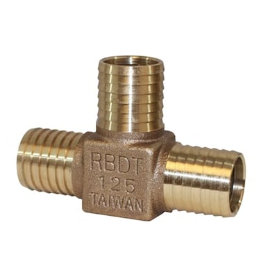 Merrill Mfg RBDTNL125 No Lead Bronze Insert Tee 114 in x 114 in x 114 in Hose Barb 3Way Fitting Construction Grade for Poly Pipe