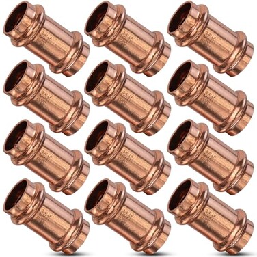 JIANBENKJ 12PK Copper Press Fittings 34 inch Coupling with Stop Zero Lead P x P34 Copper Coupling with Stop for ResidentialCommercial PlumbingOuter Diameter 78Use with Hydraulic Press Fitting Tool