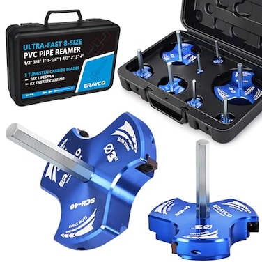 ERAYCO 8 PCS Triple Blade PVC Pipe Reamer Kit Plastic Pipe Fitting Reamer Tool for Plumbing 3 Blades PVC Fitting Saver for SCH40 ABS CPVC Pipe12 34 1 114 112 2 3 4