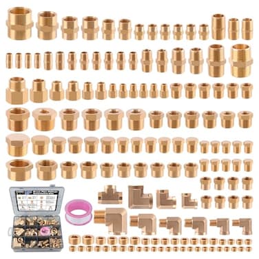 Ailbiuko 156PCS Brass Pipe Fittings Assortment Kit 18 14 38 12 34 NPT AdapterReducer Bushing Hex Nipple Reducing Hex CouplingHex Head PlugsStreet ElbowStreet TeeSocket Plug