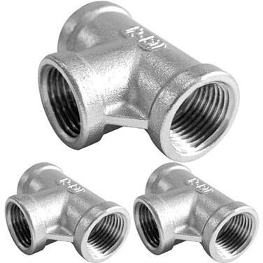 Fitvell Stainless Steel Tee Pipe Fitting 12 x 12 x 12 NPT Female Threaded T Shaped Coupling 3PCS