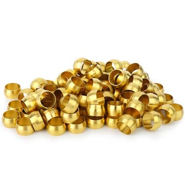 GASHER 100PCS Brass Compression Fitting Brass Compression Sleeve Ferrules 516 Tube OD