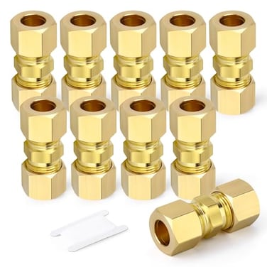 GASHER 10PCS Brass Compression Tube Pipe Fitting Connector 12 Tube OD x 12 Tube OD Connector