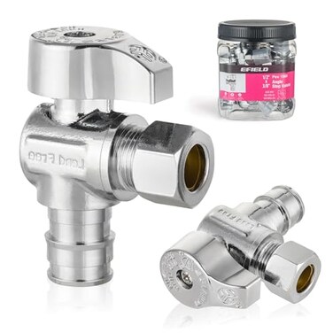 EFIELD Pro 10Pack Stop Angle Valve PexA 14 Turn 38 OD Compression X 12 PexA Expansion Chrome Plated LF Brass Heavy DutyVALVE378