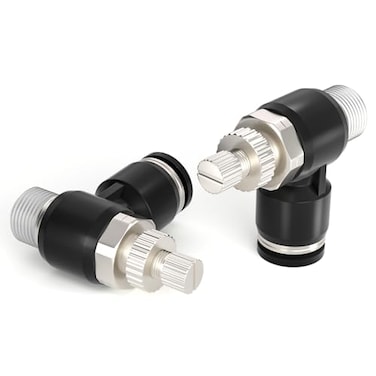 TAILONZ PNEUMATIC 3 Pack SL14N2 Push to Connect Air Line Fitting Air Flow Control Valve 14 Inch od 14 Inch Npt Elbow 90 Degree Air Speed Control Valve Fitting Push Lock