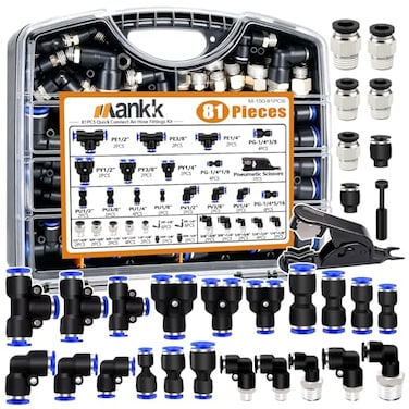 mankk 81PCS Quick Connect Air Hose Fittings Kit 18 14 38 12 Push to Connect Fittings Air Line Quick Connect Fitting Quick Release Pneumatic Kit