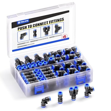 TAILONZ PNEUMATIC 14 Inch od Push to Connect Fittings Pneumatic Fittings Kit 20 Spliters20 Elbows20 tee20 Straight 80 pcs