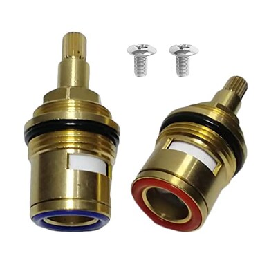 Biadehe Ceramic Stem Brass Ceramic Stem Disc Cartridge G34Faucet Valve Replacement for Bathroom Kitchen Tap 2 Packs Cold Hot Height 60MM