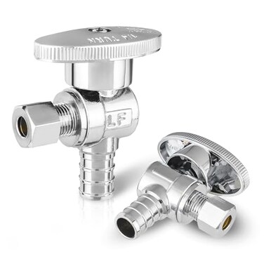 EFIELD Pack of 2 14 Turn Angle Stop Valve 38 OD Compression x 12 Pex Barb Crimp Chrome Plated BrassVALVE076