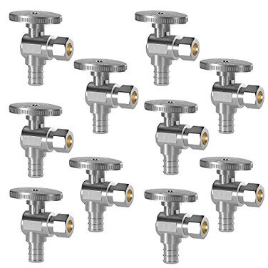 Hourleey 10 Pack Angle Stop Valve Water Shut Off Valve 12 PEX x 38 OD Compression QuarterTurn Chrome Plated Brass Valve