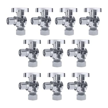 VINTEX 10 Pack Angle Stop Valve 12 in NOM Compression x 38 in OD Compression 58 OD x 38 OD Quarter Turn Water Shut Off Valve Toilet Shut Off ValveBrassChrome