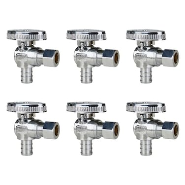 SUNGATOR 6Pack Angle Stop Valve 12 PEX x 38 OD Compression Quarter Turn Chrome Plated 12 inch Pex Shut Off Valves for Faucet and Toilet UPC