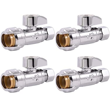SharkBite 12 x 38 Inch Compression Straight Stop Valve Pack of 4 Quarter Turn Push to Connect Brass Plumbing Fitting PEX Pipe Copper CPVC PERT HDPE 23037LFA4