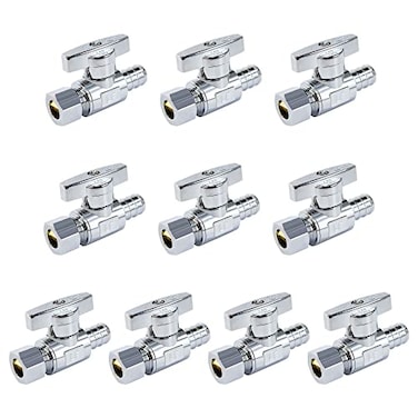 VINTEX Straight Stop Valve 10 Pack 12 Pex x 38 OD Compression Shut Off Valve with 10 Pieces Stainless Steel Clamps Rings Pex CVPC