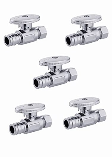 EFIELD Pack of 5 PexA 14 Turn Straight Stop Valve 38 OD Compression x 12 Pex Expansion F1960 Chrome Plated BrassVALVE0985PCS