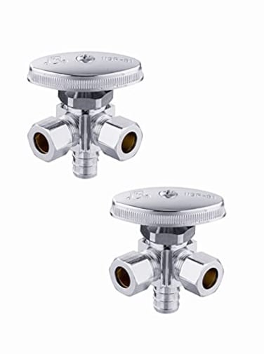 EFIELD Pack of 2 Dual Outlet Angle Stop Valve 12 Pexb Crimp Connection Inlet x 38 inch x 38 inch Compression OutletVALVE0632PCS
