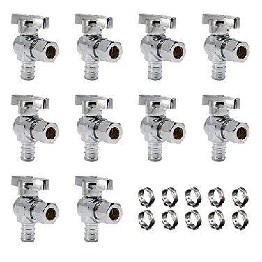 PURAGEIR 10 Pcs Quarter Turn 12 Inch Pex x 38 Inch Compression Angle Stop Valve 12Pex x 38 OD Compression Angle Shut Off Valve Solid Brass Chrome
