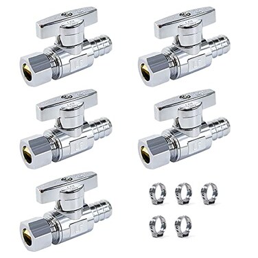 Vintex 12 Inch PEX x 38 Inch OD Compression PEX Straight Valve 5 Pack Quarter Turn Water Shut Off Valve Solid Brass CVPC