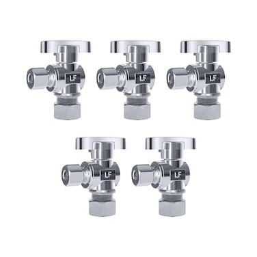 VINTEX 5 Pack Angle Stop Valve12 in NOM Compression x 38 in OD Compression Angle Shut Off Valve58 OD x 38 OD 14 Turn Faucet ValveWater Stop ValveChrome PlatedBrass