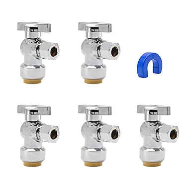 PURAGEIR Angle Stop Valve 5 Pack12 Ptc X 38 Compression Water Shut Off Valve12 Inch Pushfit X 38 Inch OD Compression Angle Shut Off Valve with Disconnect ClipPex CopperCpvcPERTBrass