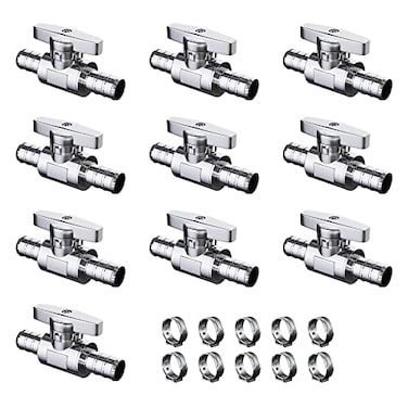PURAGEIR 10 Pack Straight Shut Off Valve 12 Pex x 12 Pex Straight Stop Valve Quarter Turn Faucet Valve Chrome