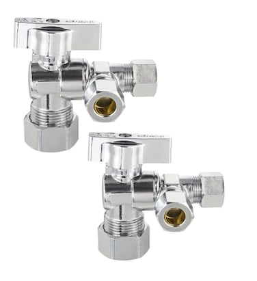 EFIELD Pack of 2 14 Turn Dual Compression Outlet Angle Stop Valve12 NOM 58 OD x 38 inch x 38 inch Chrome Plated Brass MadeVALVE206