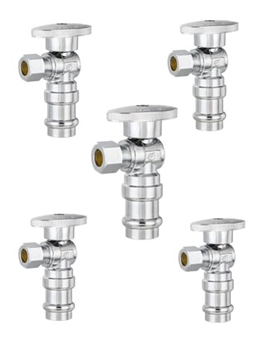 EFIELD Pack of 5 Stop Angle Valve 12 Copper Press x 38 OD Compression 14 Turn LF Brass Made Chrome PlatedVALVE3935PCS