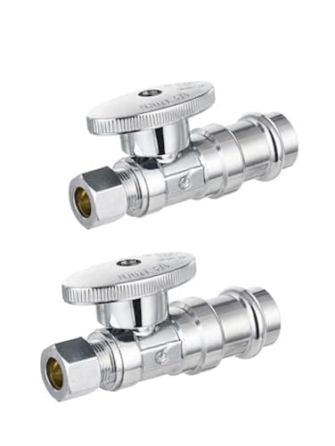 EFIELD Pack of 2 Stop Straight Valve 12 Copper Press x 38 OD Compression 14 Turn LF Brass Made Chrome PlatedVALVE3972PCS