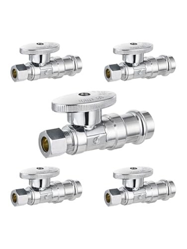 EFIELD Pack of 5 Stop Straight Valve 12 Copper Press x 38 OD Compression 14 Turn LF Brass Made Chrome PlatedVALVE3975PCS