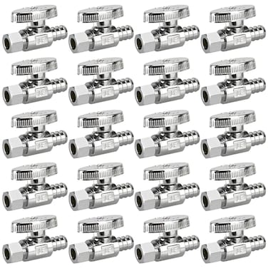 PXZBLG 20 Pack Stop Valves 14 Turn 38 OD Compression 12 PEX Chrome Plated Brass for Faucet Toilet Valves