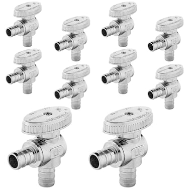 HeSun 10PCs Pex Barb Crimp Angle Stop Valve 12 x 12 PEX Angle Stop 14 Turn Shut Off Valve for Bathroom ASTM F1807 VALVE10210
